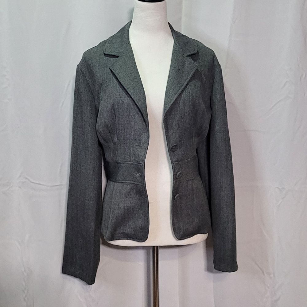 B. Smart Women's Vintage Gray Pleated Padded Blazer Jacket Plus Size 16 - Picture 5 of 12